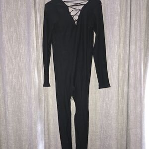 Fashion Nova Black Lace-Up Jumpsuit